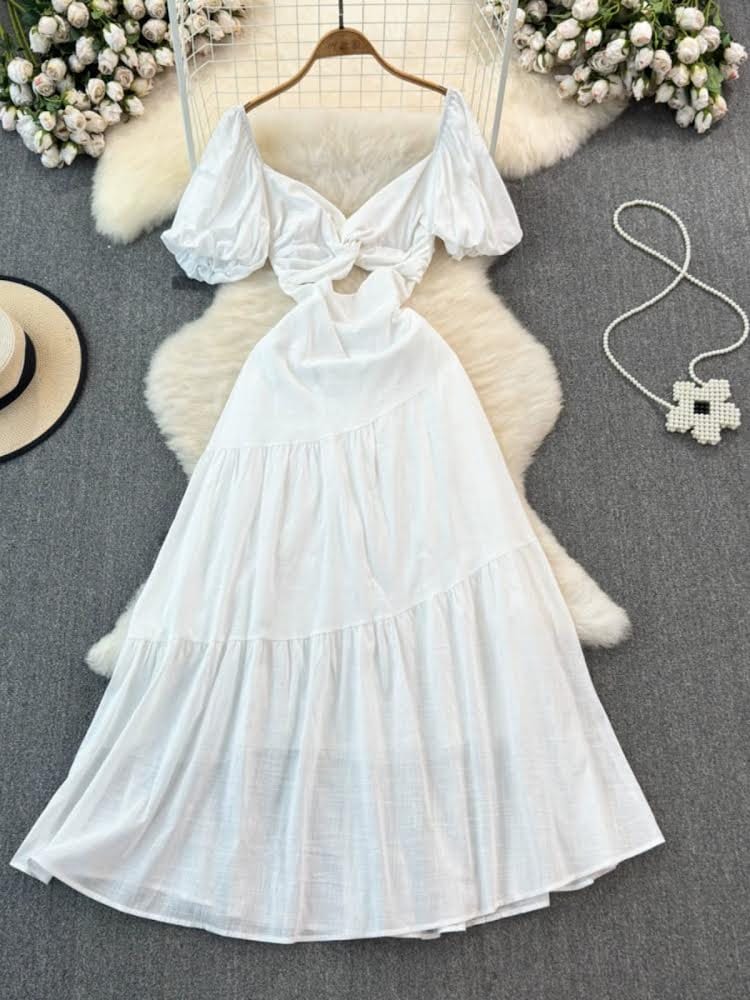 Teresa knot dress-White / XS