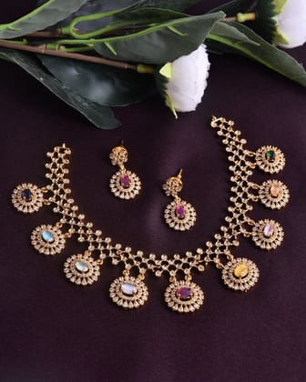 Nett Model Temple Necklace set Ruby-White