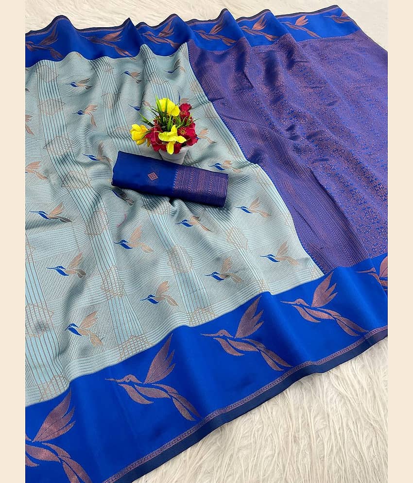 fab woven Art Silk Woven Design Banarasi saree With Unstitched Blouse Piece ( Teal )