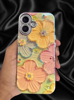 Cute Floral Glossy Glitter Cover-iPhone 16 Plus