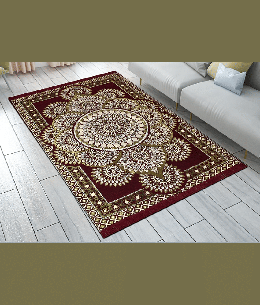 FURNISHING HUT Maroon Cotton Carpet Abstract 5x7 Ft