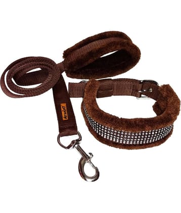 Petshop7 Nylon Nug Fur Padded  Dog Collar and Dog Leash  - Small (Adjustable Neck Size  : 12-15inch)