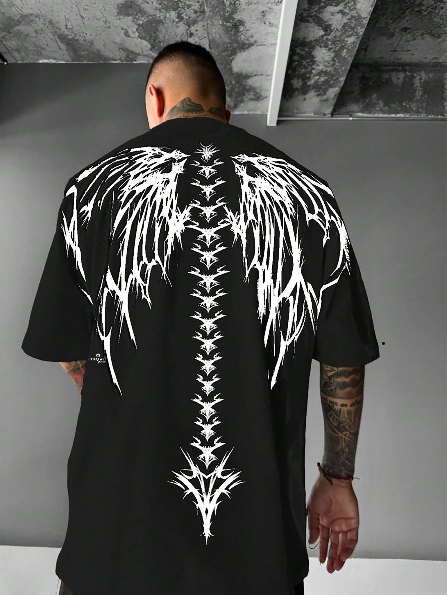 THALASI Men Cotton Wings Printed Aesthetic Oversized Tshirt for Men-S