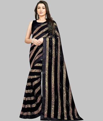 Aika Georgette Embroidered Regular Saree With Unstitched Blouse Piece ( Black )