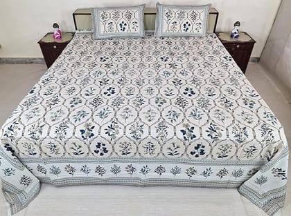 Bedsheet Set with Pillow Covers, Floral Print Cotton, Size 9 Feet X 9 Feet Color Floral Print Cotton.