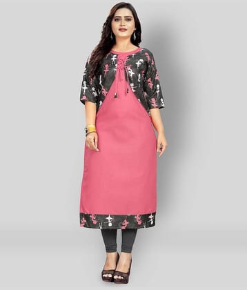 Lerkiza - Pink Cotton Women's Jacket Style Kurti ( Pack of 1 )