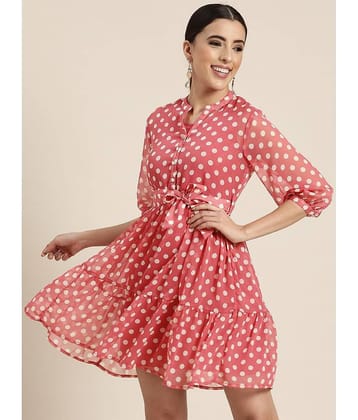 Juniper - Pink Chiffon Women's Fit & Flare Dress ( Pack of 1 )