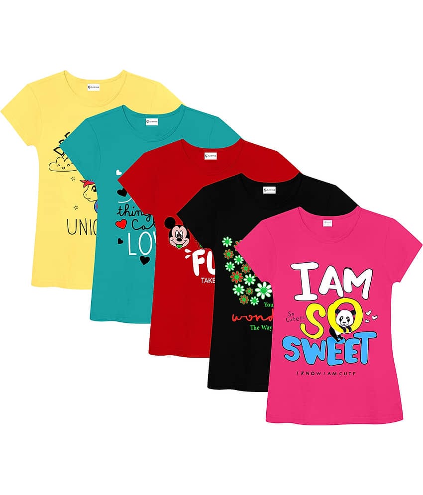 SILVER FANG Pack of 5 Baby Girls Cotton T-Shirt ( Multicolor )