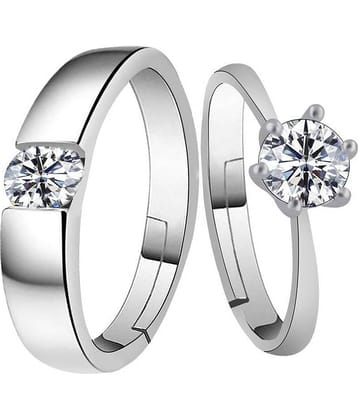 SILVERSHINE Silverplated Elegant LOVE Solitaire His and Her Adjustable proposal Diamond couple ring For Men And Women Jewellery