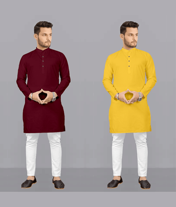 Fashionfricks Cotton Blend Solid Regular Fit Kurta Pyjama Set For Men ( Multi )