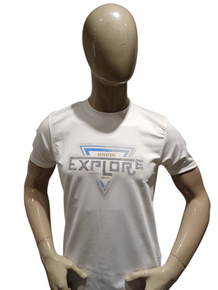 Mens White Round Neck Half Sleeve Fancy T-Shirt-RN180 WHT / White / M
