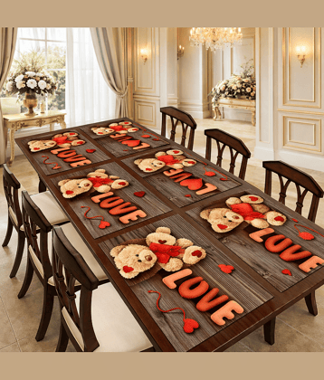 THE LION'S SHARE PVC Floral Rectangle Table Mats ( 44 cm x 30 cm ) Pack of 6 - Orange