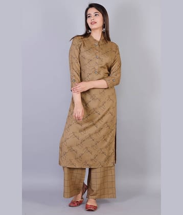 JC4U - Brown Straight Rayon Women's Stitched Salwar Suit ( Pack of 1 )
