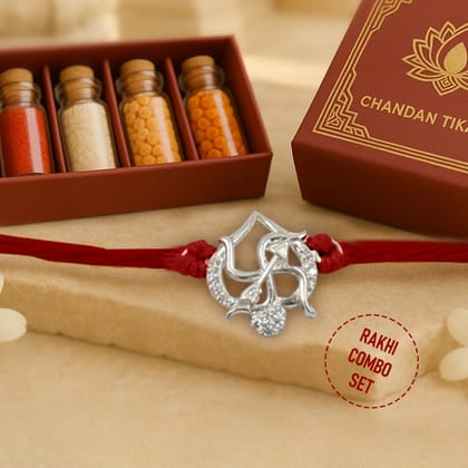 Pure 92.5 Silver Swastik Rakhi with Chandan Tilak Set