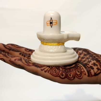 Hand-Painted Marble Shivling with Nandi Idol Hand-Painted Marble Shivling with Nandi Idol