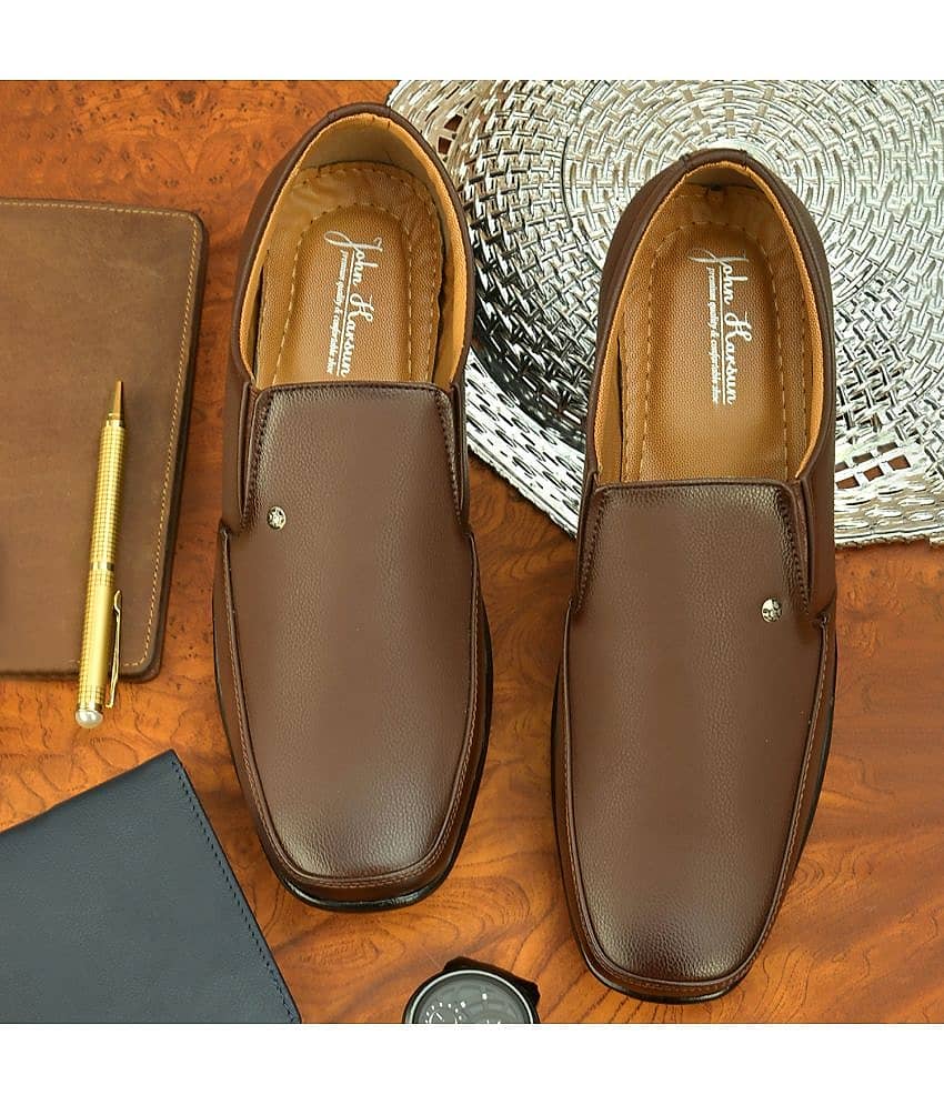 John Karsun Brown Men's Slip On Formal Shoes