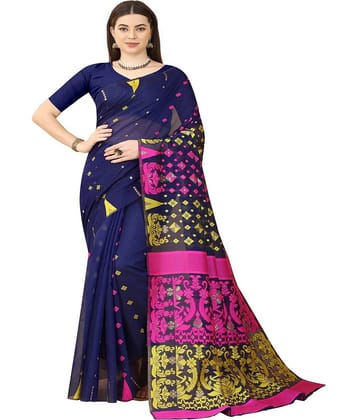 NENCY FASHION Cotton Printed Saree With Unstitched Blouse Piece ( Gold )