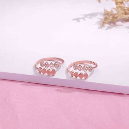 Sterling Silver Rose Gold Zig Zag Zircon Studded Toe Rings-White Stone / Rose Gold
