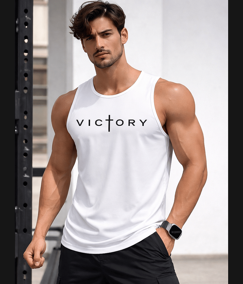 OLENE Pack of 1 Polyester Gym Vest For Men ( White )