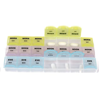 EZYFIT Pill Medicine Organizer Reminder Storage Box 21 Day Medicine planner Pill Organizer, Weekly Pill Organizer, 3 Times A Day Color-Coded, Easy-Open, See-Through Lids, Organize Medication