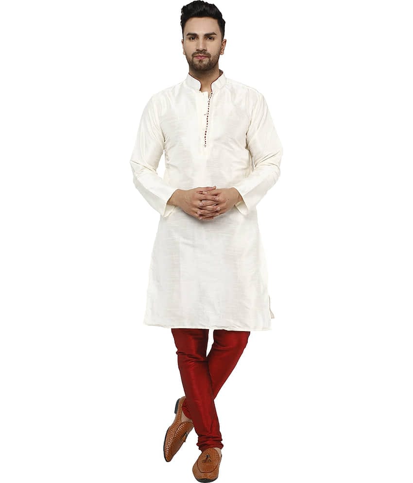 SKAVIJ Off-White Silk Blend Kurta Pyjama Set