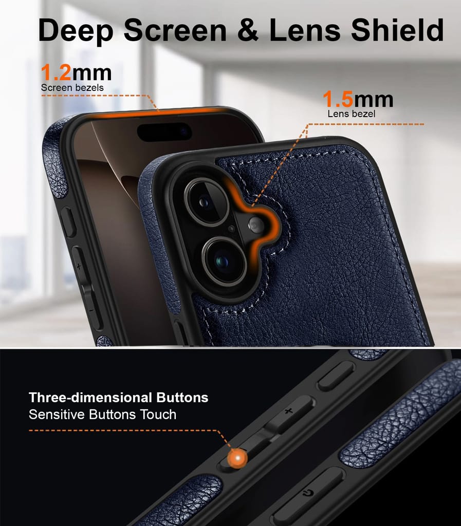 LIRAMARK PU Leather Flexible Back Cover Case Designed for iPhone 16