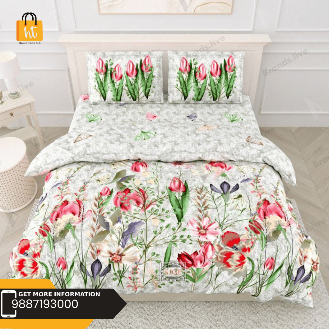 3001-Hometrade India-Standard King Size (90*108 Inches) Double Bedsheet With 2 Pillow Cover-RJ-14-Jaipur lining-3274