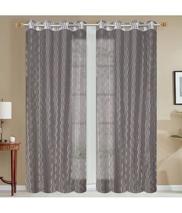 Homefab India Vertical Striped Sheer Eyelet Curtain 9 ft ( Pack of 2 ) - Light Grey