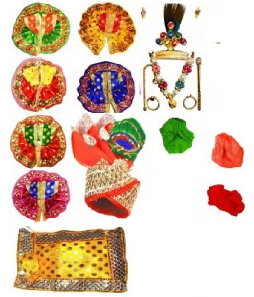 Lootnixx (Package of 12),Only Size-0, 6-Laddu Gopal Dress With 3-Napy, 1-Mukut, 1 Cushion Set Dress (Silk)