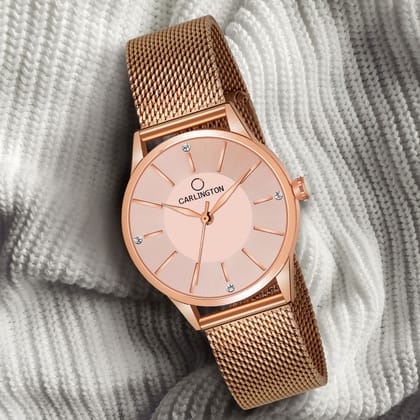 Carlington Elite Ladies Self Adjustable Mesh Strap Water Resistant Analog Watch - For Women CT2004 Rosegold