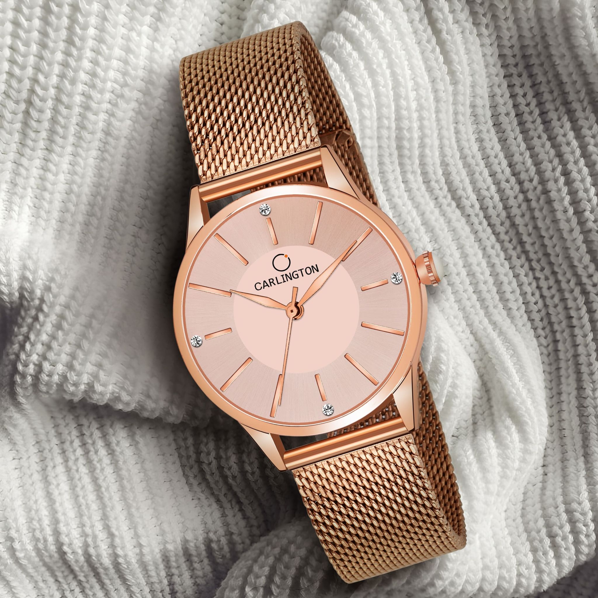 Carlington Elite Ladies Self Adjustable Mesh Strap Water Resistant Analog Watch - For Women CT2004 Rosegold