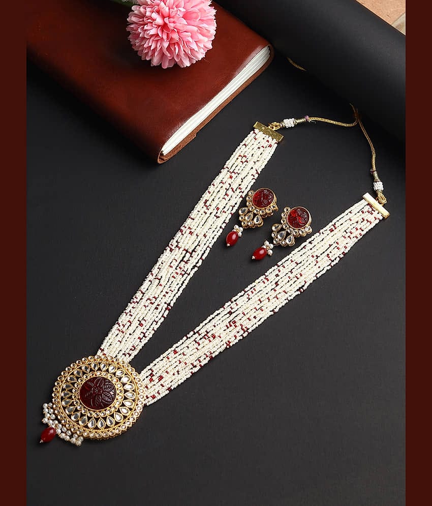 Rhosyn Maroon Pearls Necklace Set ( Pack of 1 )