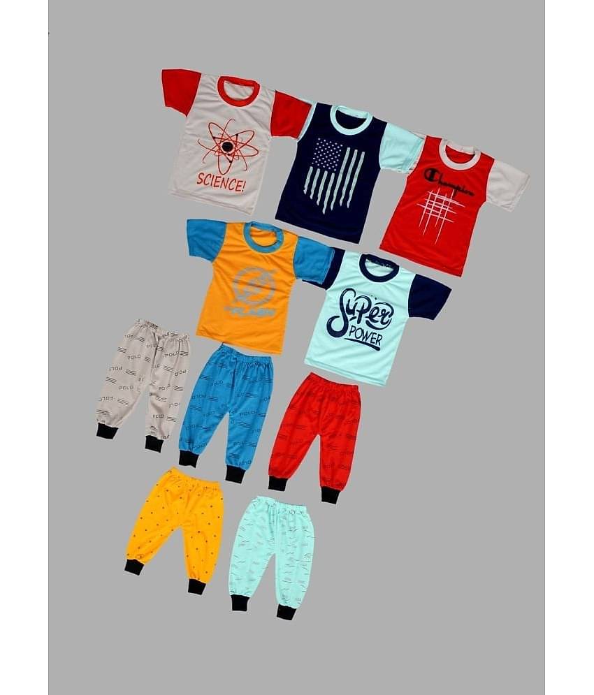DIAMOND EXPORTER Pack of 5 Baby Boys Cotton T-Shirt & Pyjama Set ( Multicolor )
