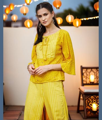 Pannkh Women's Rayon Regular Top ( Yellow )