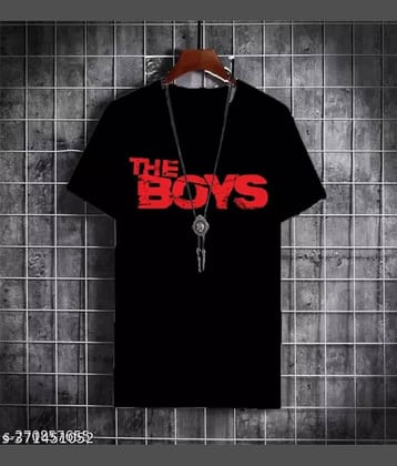 TREND SKY Polyester Regular Fit Printed Half Sleeves Men's Round T-Shirt - Black ( Pack of 1 )