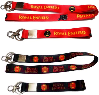KD COLLECTIONS Combo of Lanyard Ribbon Tag IDCard Badge Holder Hook Keychain Compatible with Royal RE Bullet Classic Bike & Cars - Red Black - Pack of 4 Lanyard