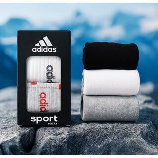 (Set of 3) Adidas Mens Sports Ankle Length Cotton Blend Socks (Set of 3) Adidas Mens Sports Ankle Length Cotton Blend Socks