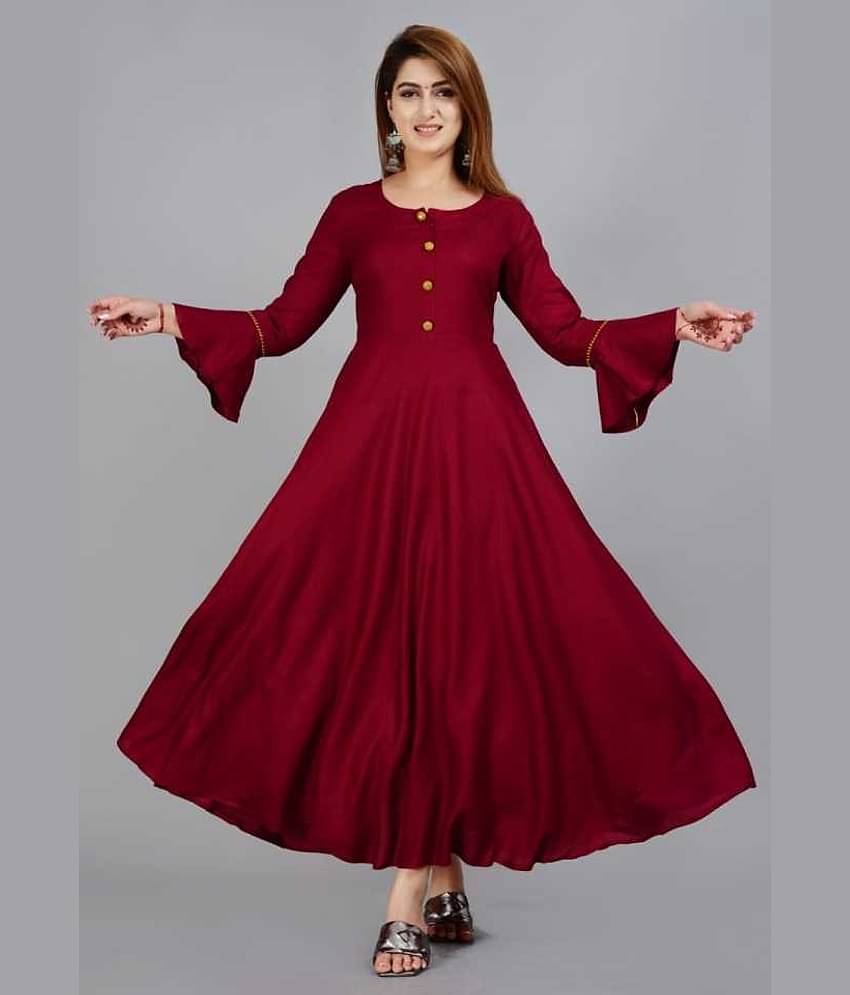 NUPITAL Rayon Solid Anarkali Women's Kurti - Maroon ( Pack of 1 )