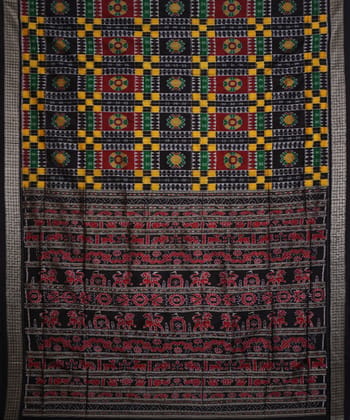 Black yellow silk handwoven utkal laxmi saree
