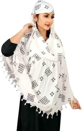 Shiv Textiles Multipurpose Scarf Pure Cotton White Printed Design Soft Breathable Neck Wrap Headscarf Lightweight Sun Protection Stole Daily Wear Fashion Accessory