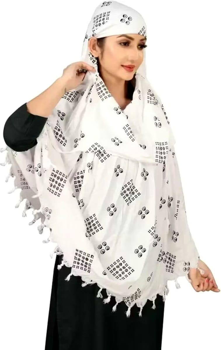 Shiv Textiles Multipurpose Scarf Pure Cotton White Printed Design Soft Breathable Neck Wrap Headscarf Lightweight Sun Protection Stole Daily Wear Fashion Accessory