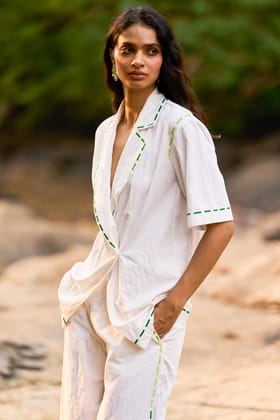 EMBROIDERED POPLIN TOP-XS / Ivory