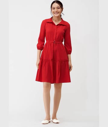 aask Women Polyester Blend Solid Fit & Flare Dress ( Rust )