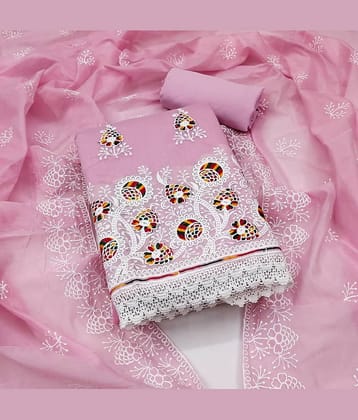Rangtulika Ethnics Unstitched Cotton Blend Applique Dress Material - Pink ( Pack of 1 )