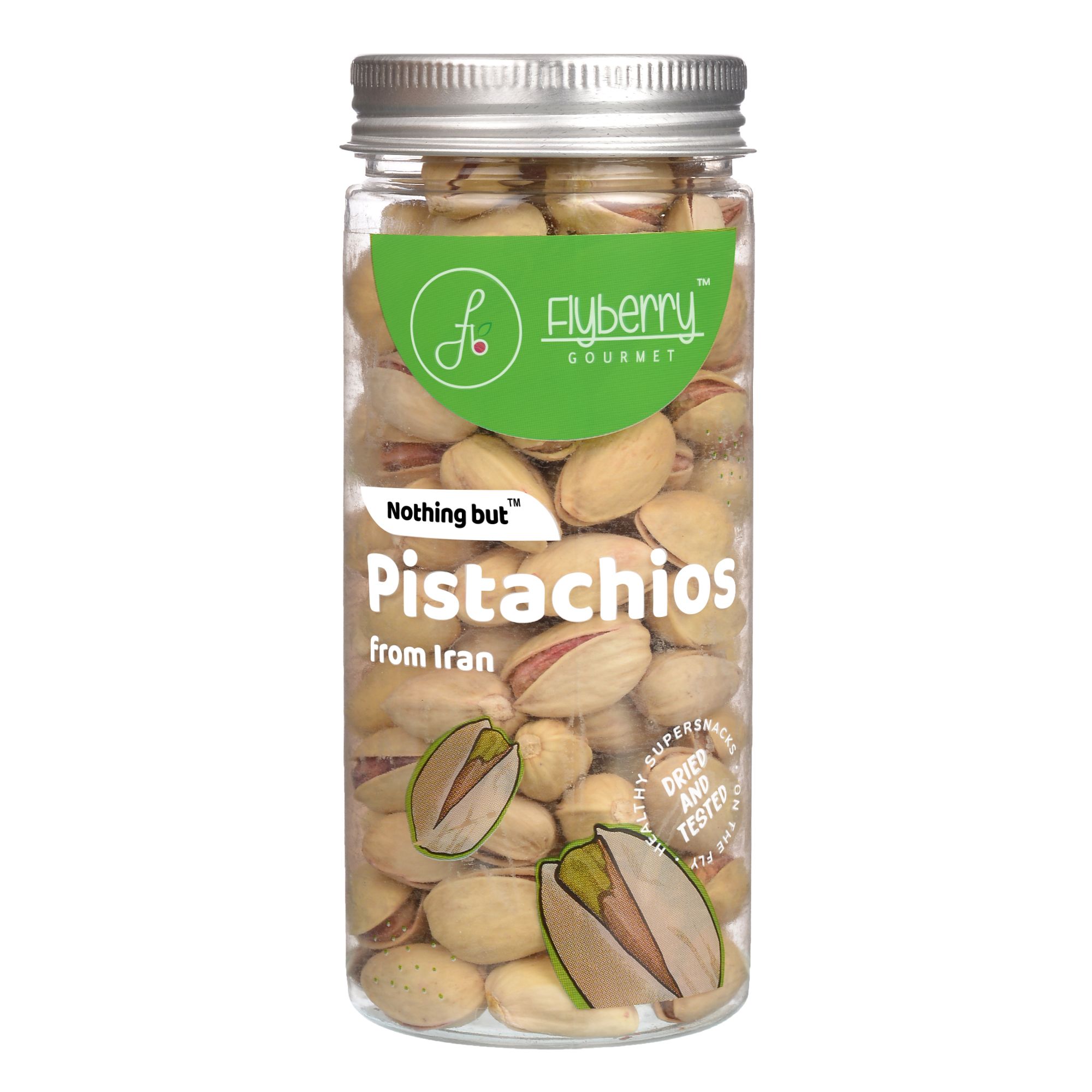 Flyberry Gourmet Premium Iranian Pistachios, 150g | Rich in Protein and Dietary Fibre