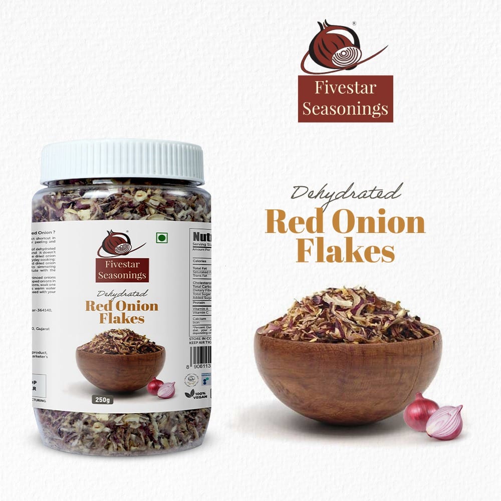 Fivestar Seasoning Dried Red Onion Flakes 250g, 100% Natural, No Preservatives, Rich in Iron, Easy to Cook, 0% Trans-Fat Dehydrated Onion Flakes