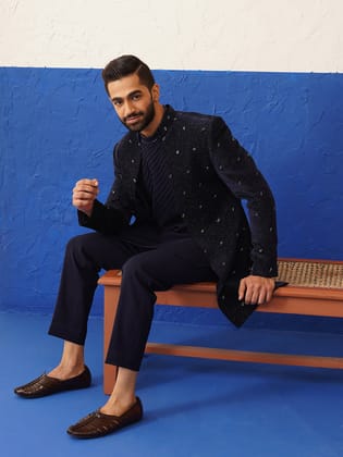Blue suit with kurta sherwani set-XS/36 / Indo Pant Set