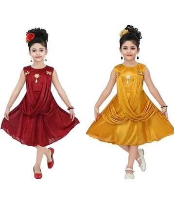 Mullick the designer Polyester Frock For Girls ( Pack of 2 , Red,Mustard )