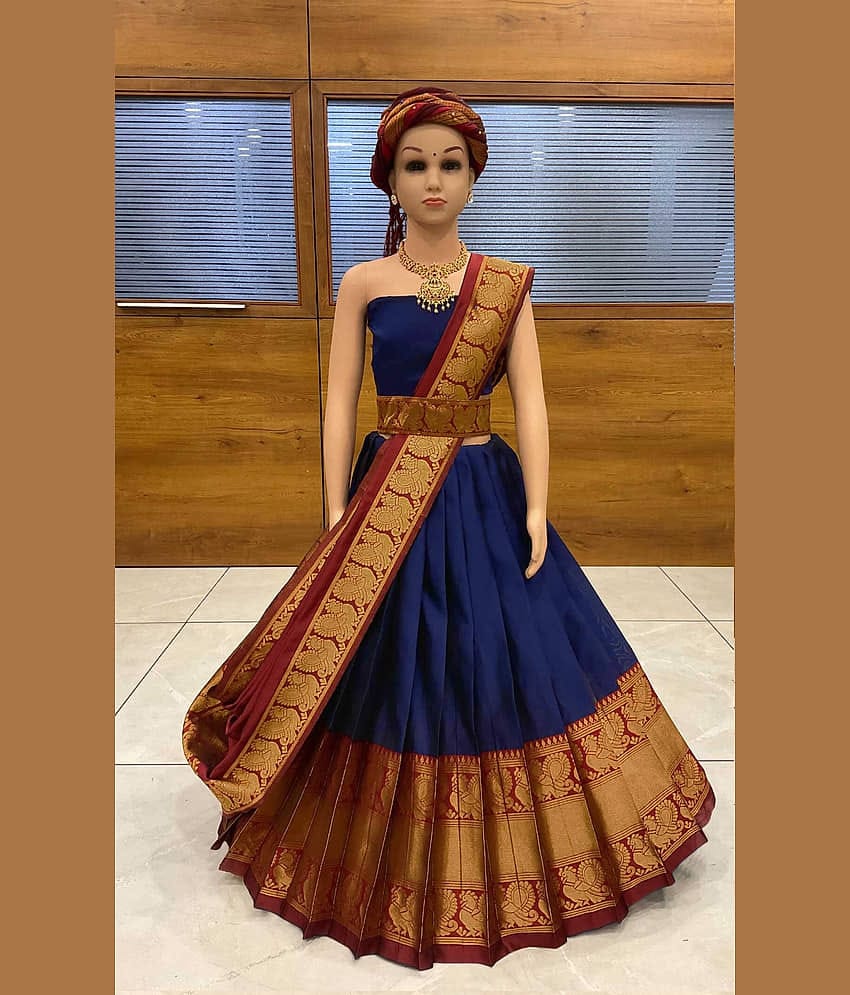 Trijal Fab Jacquard Lehenga Choli Set For Girls ( Pack of 1 , Blue )