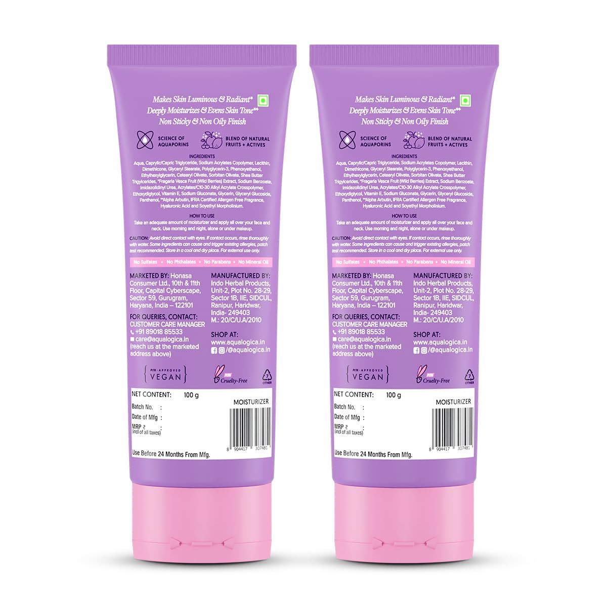 Aqualogica Illuminate+ Oil-Free Moisturizer with Wild Berries & Alpha Arbutin for Luminous Glow - Normal, Dry & Combination Skin -Hydration & Even Skin Tone for Men & Women | 100 g (Pack of 2) Aqualogica Illuminate+ Oil-Free Moisturizer with Wild Berries